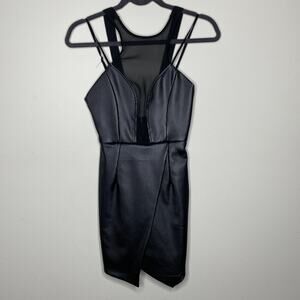 NBD Black Textured‎ Lined Cutaway Shoulder Sleeveless Mini Dress Women's Size XS